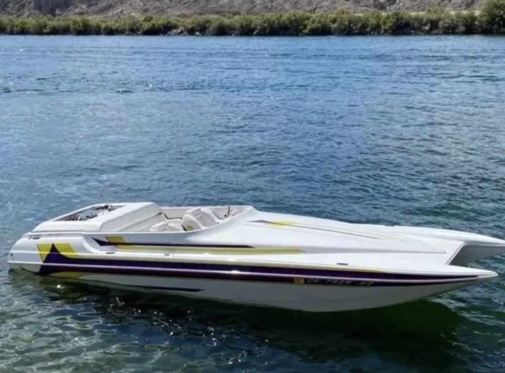 Modern powerboat on sparkling water